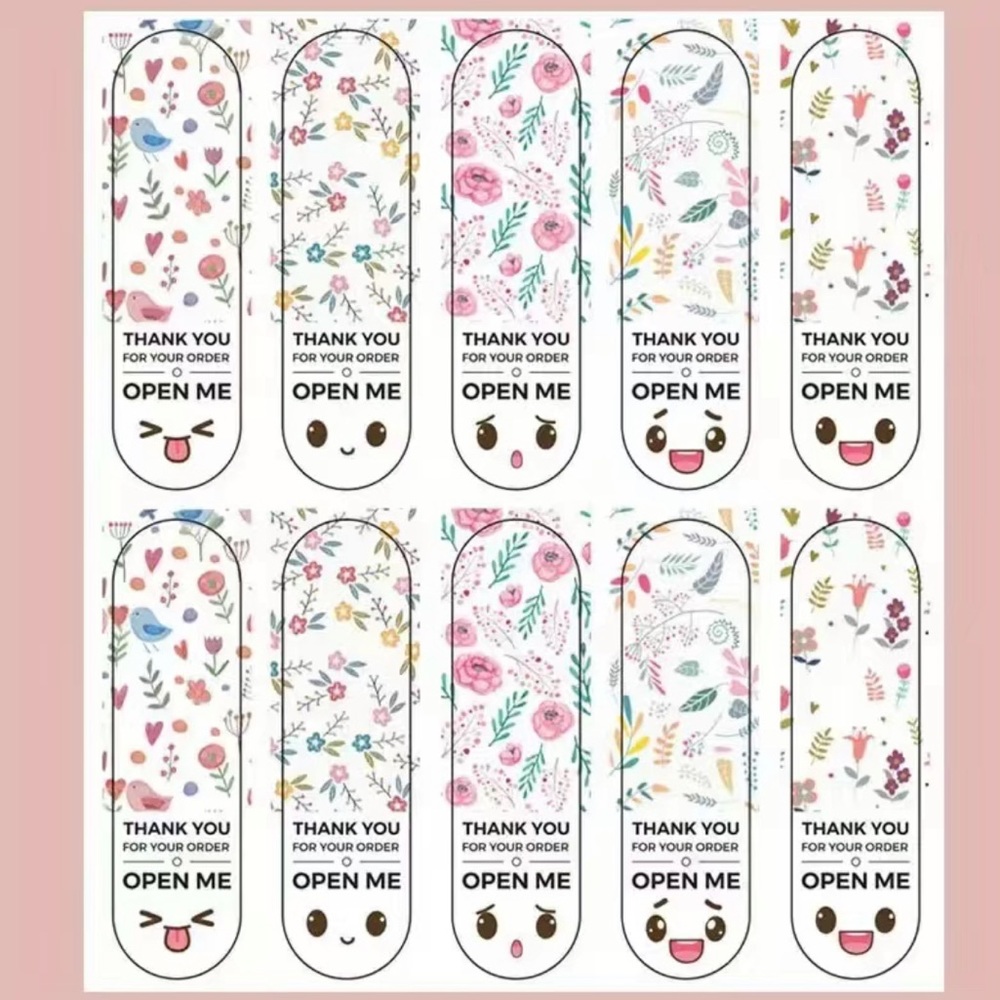 100 Floral Soft Edge Rectangle Thank You Stickers